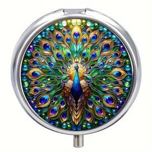 1pc.  Peacock Round Pill Box
